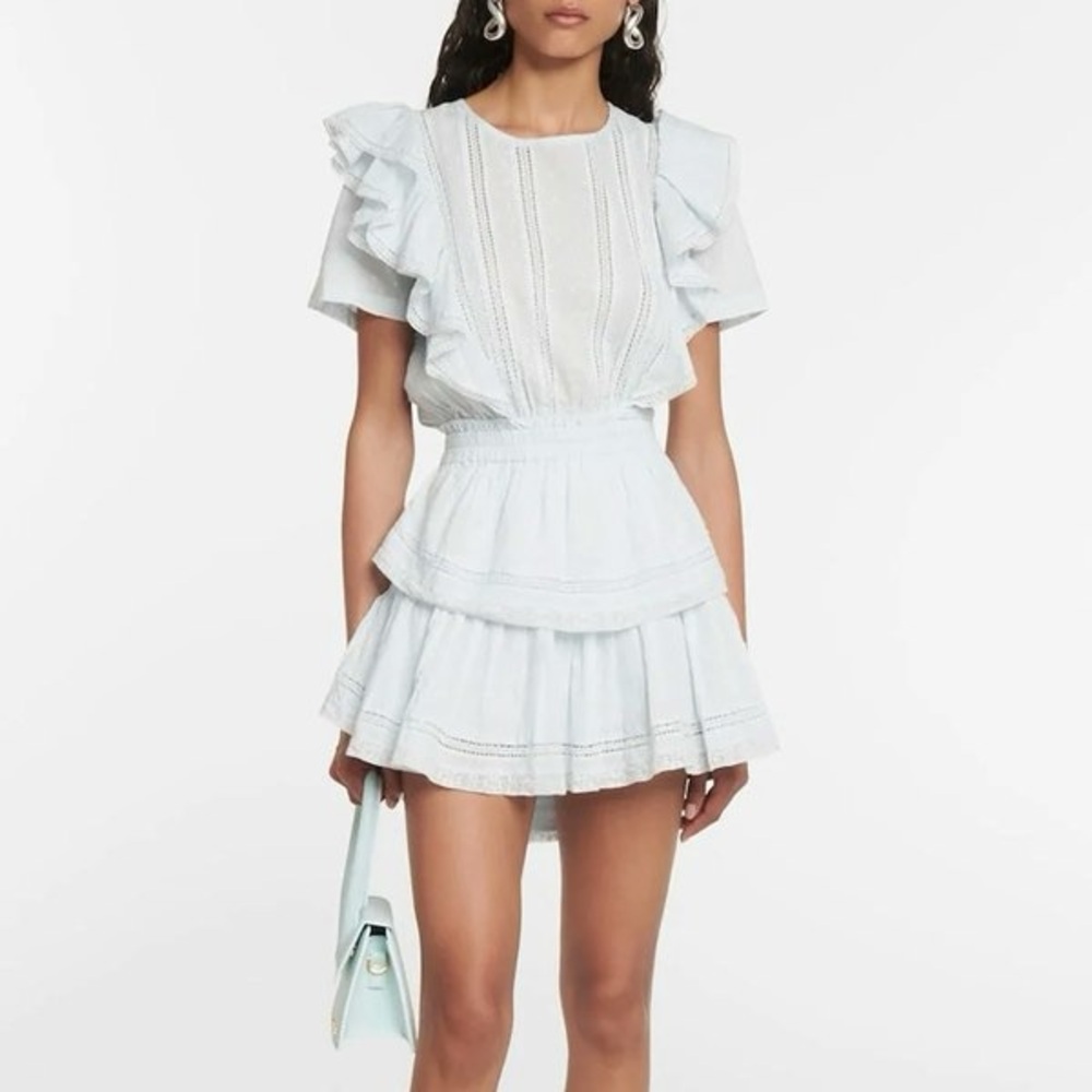 LoveShackFancy Light Blue Ruffle Mini Dress